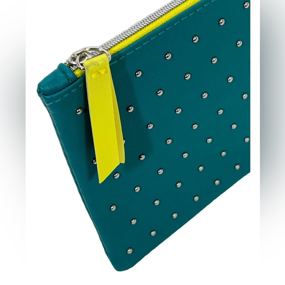 IPSY 100th Glam Bag Studded Teal Make Up Bag Turquoise  Neon Yellow Zipper New